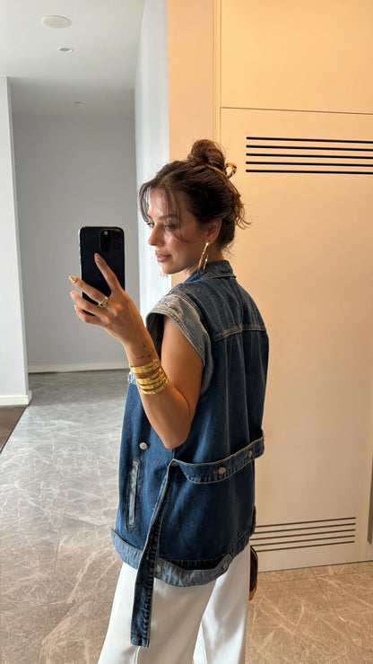 Belted jeans vest