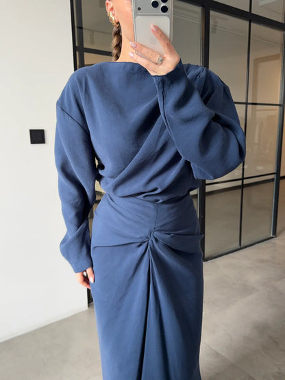 ASYMMETRICAL BLOUSE AND RUFFLED SKIRT SET