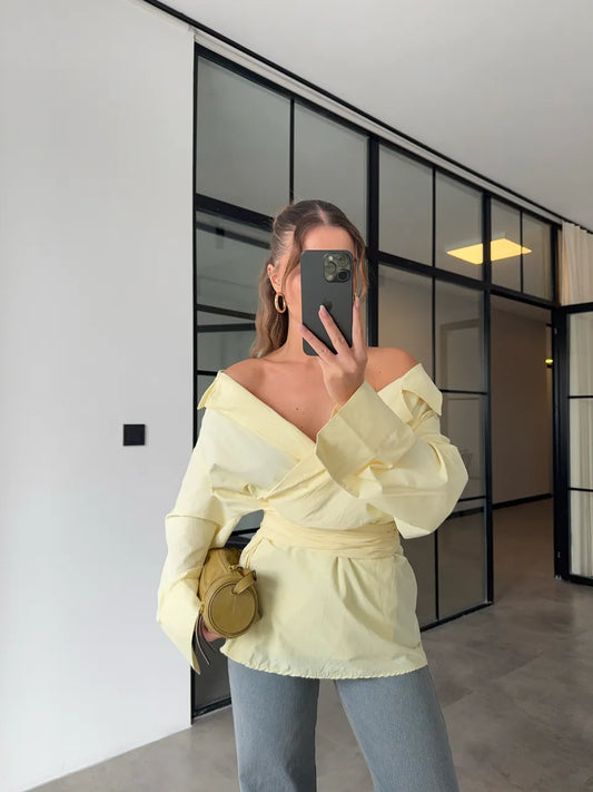belted double breasted shirt