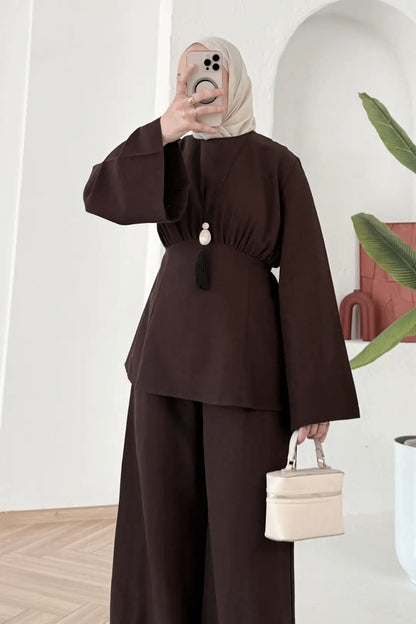 Linen co-ord set- brown