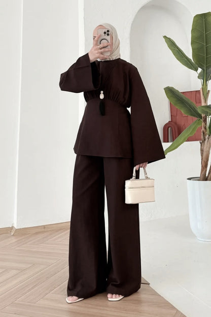 Linen co-ord set- brown