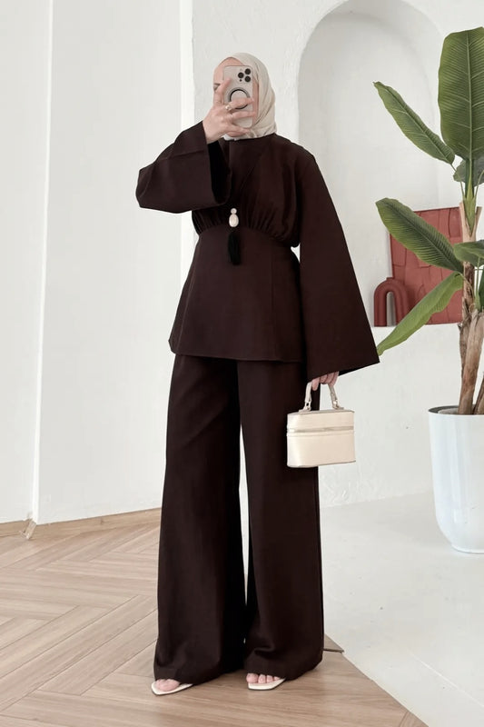 Linen co-ord set- brown