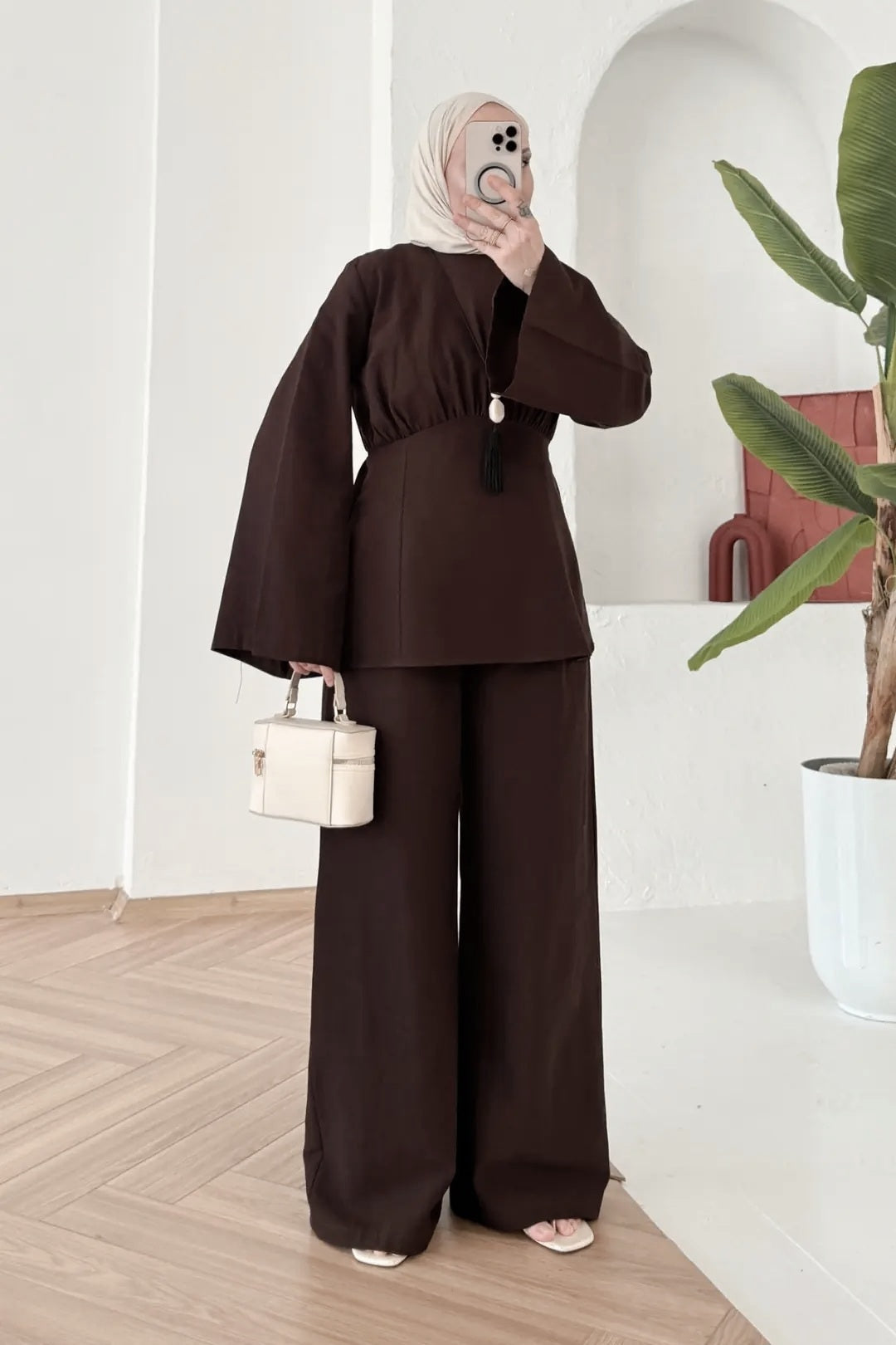 Linen co-ord set- brown