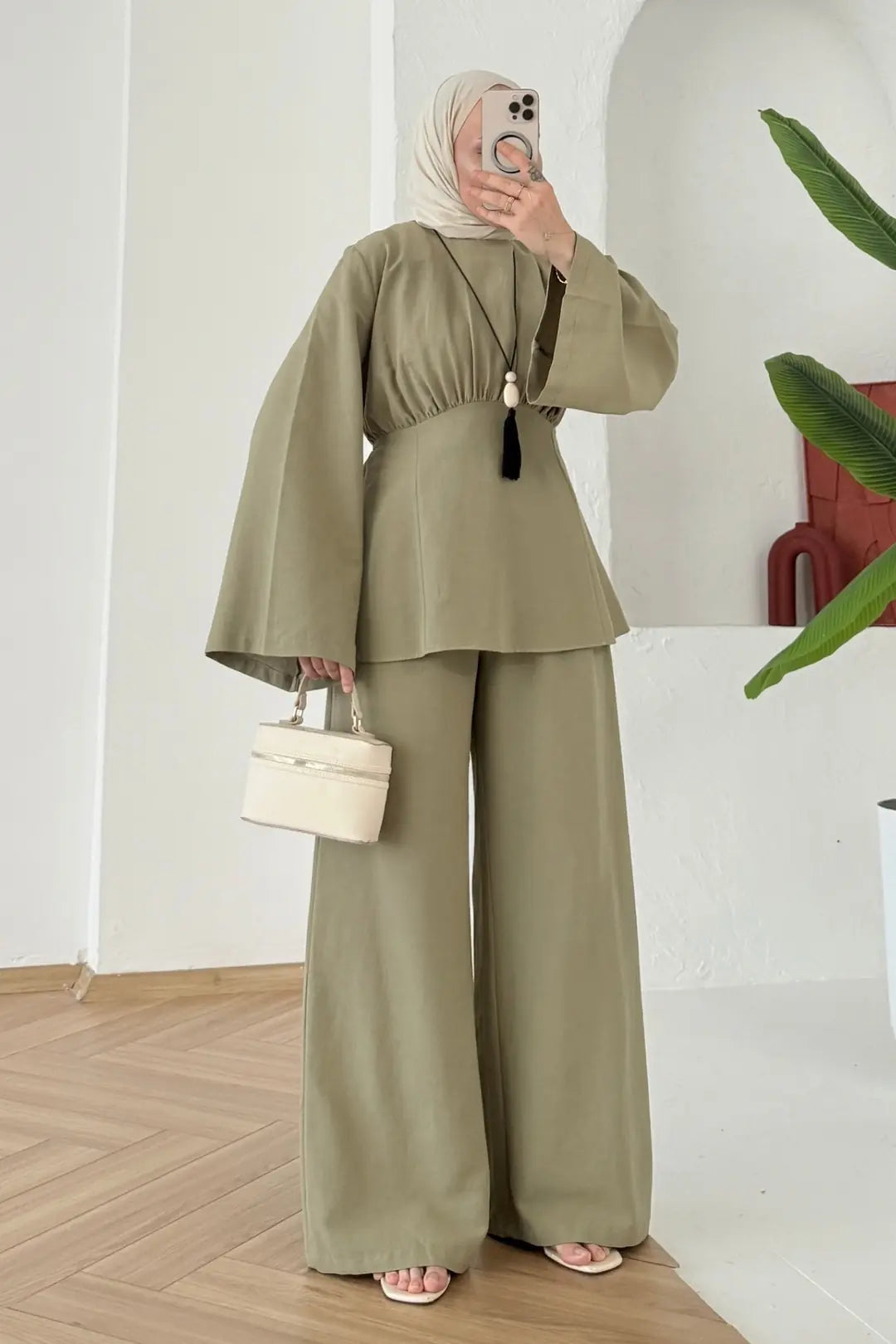 Linen co-ord set - olive green