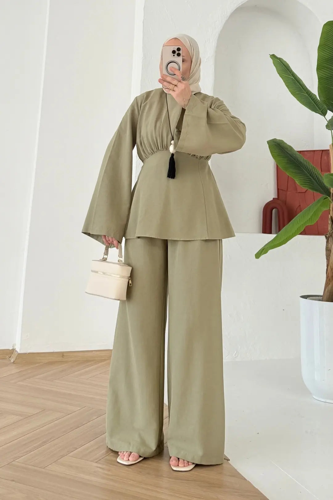 Linen co-ord set - olive green