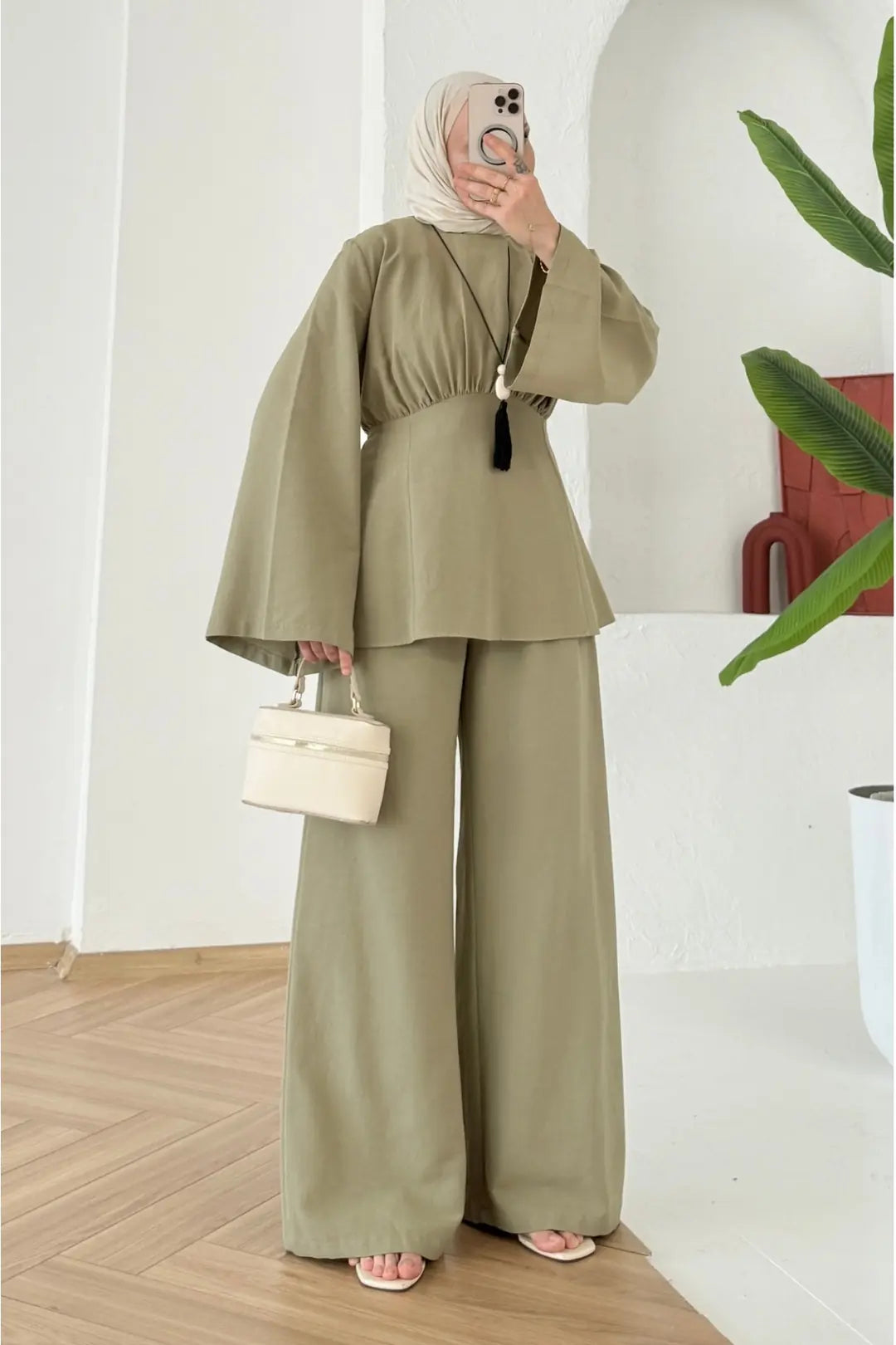 Linen co-ord set - olive green