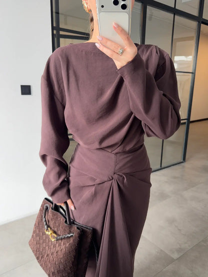 ASYMMETRICAL BLOUSE AND RUFFLED SKIRT SET