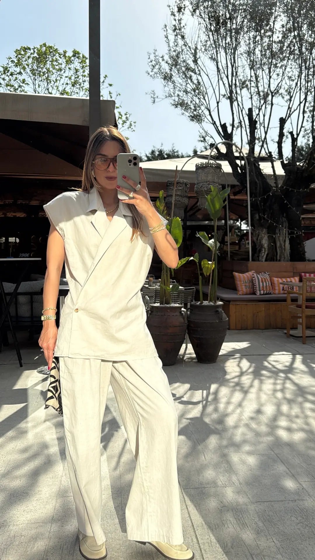 Zara model premium linen vest set