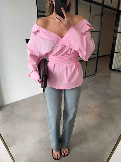 belted double breasted shirt