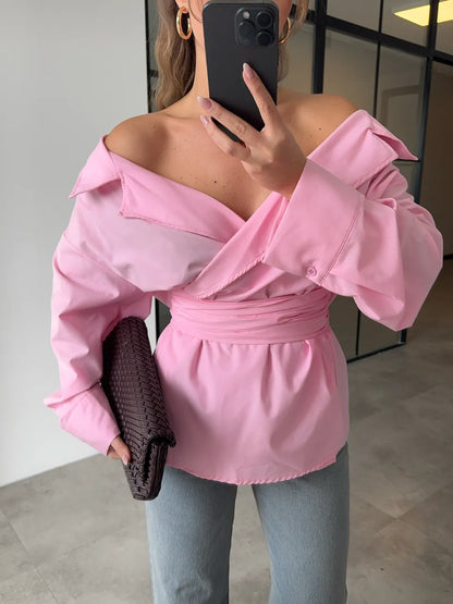 belted double breasted shirt