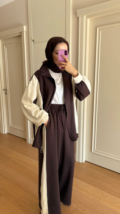 Contrast Oysho fabric tracksuit- brown