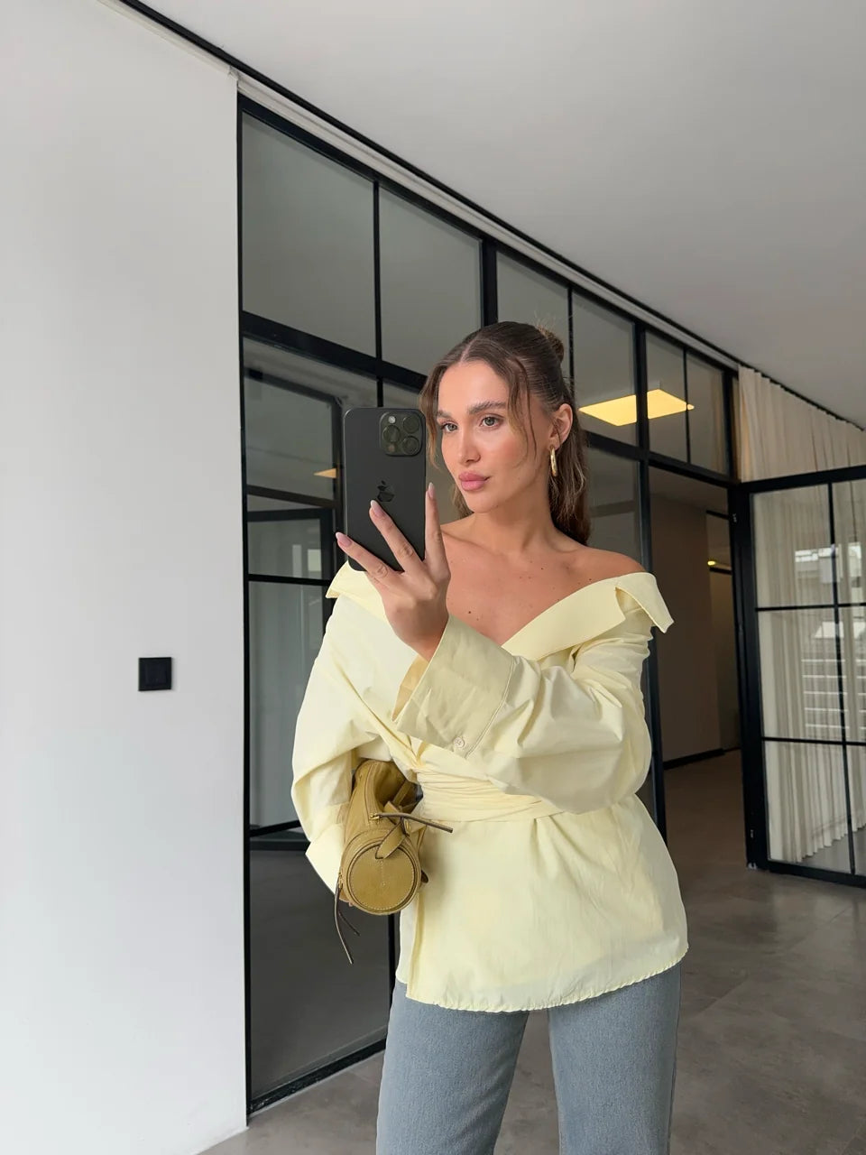 belted double breasted shirt