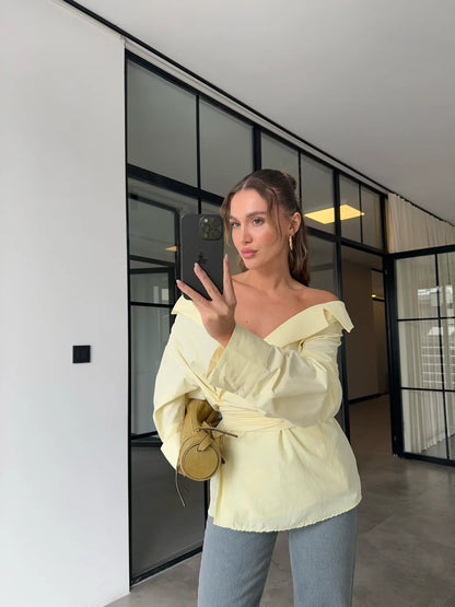 belted double breasted shirt