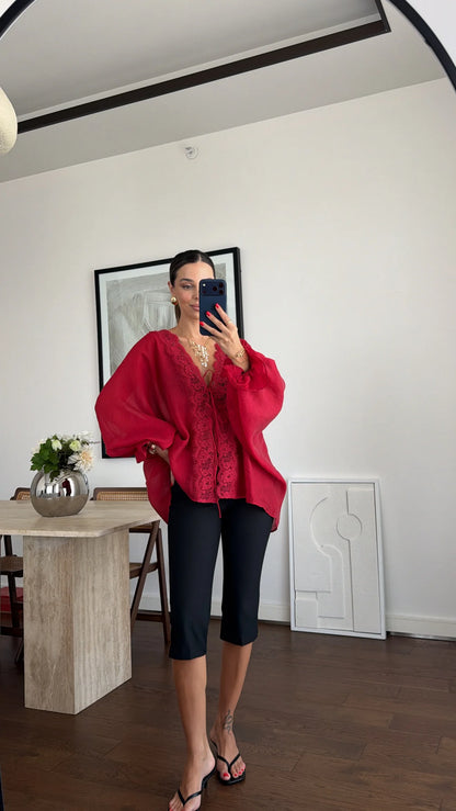 LACE-DETAILED TIE-UP CHIFFON SHIRT