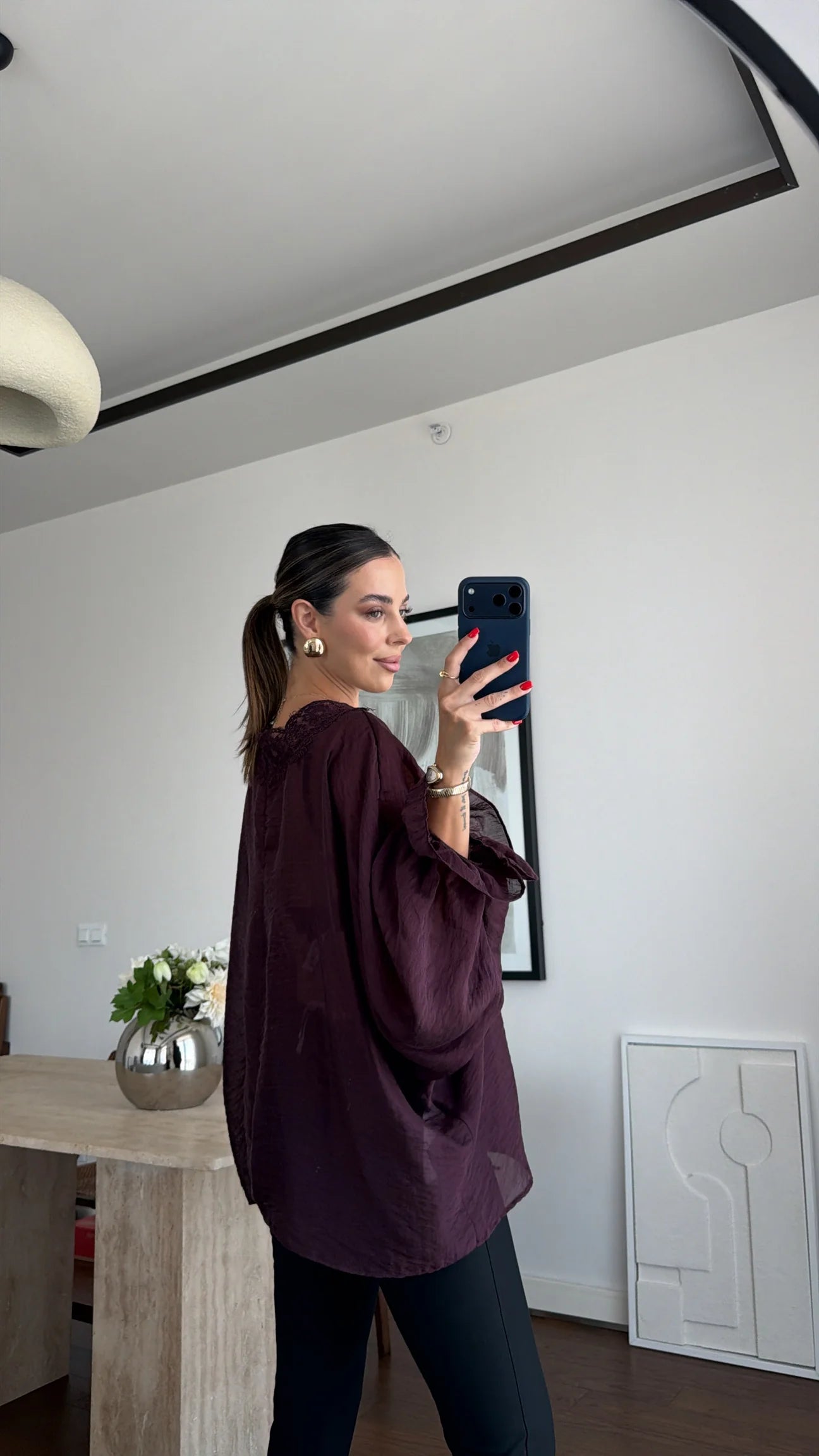 LACE-DETAILED TIE-UP CHIFFON SHIRT