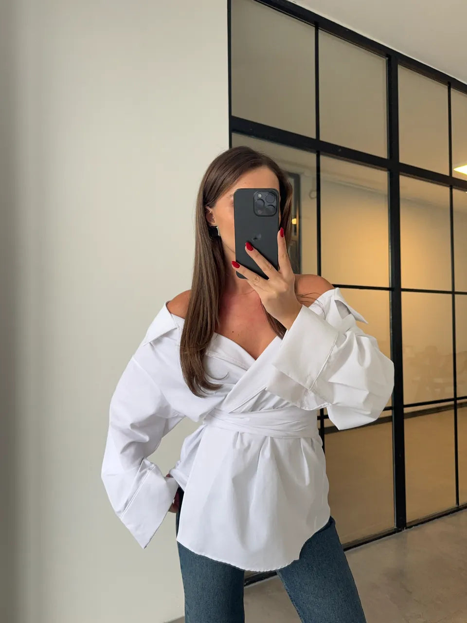belted double breasted shirt