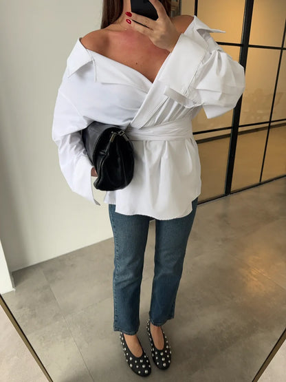 belted double breasted shirt