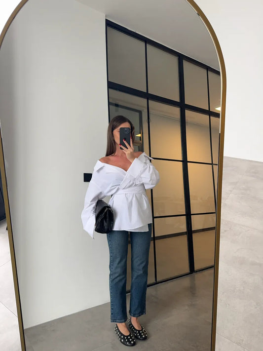 belted double breasted shirt