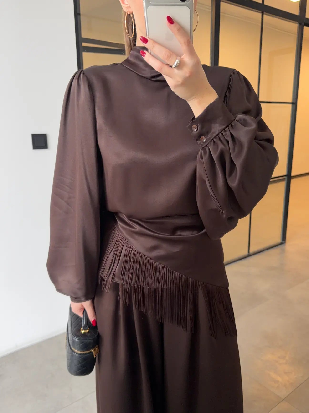 TIE-UP SATIN BLOUSE AND BELT-STYLE HARLING PANTS SET