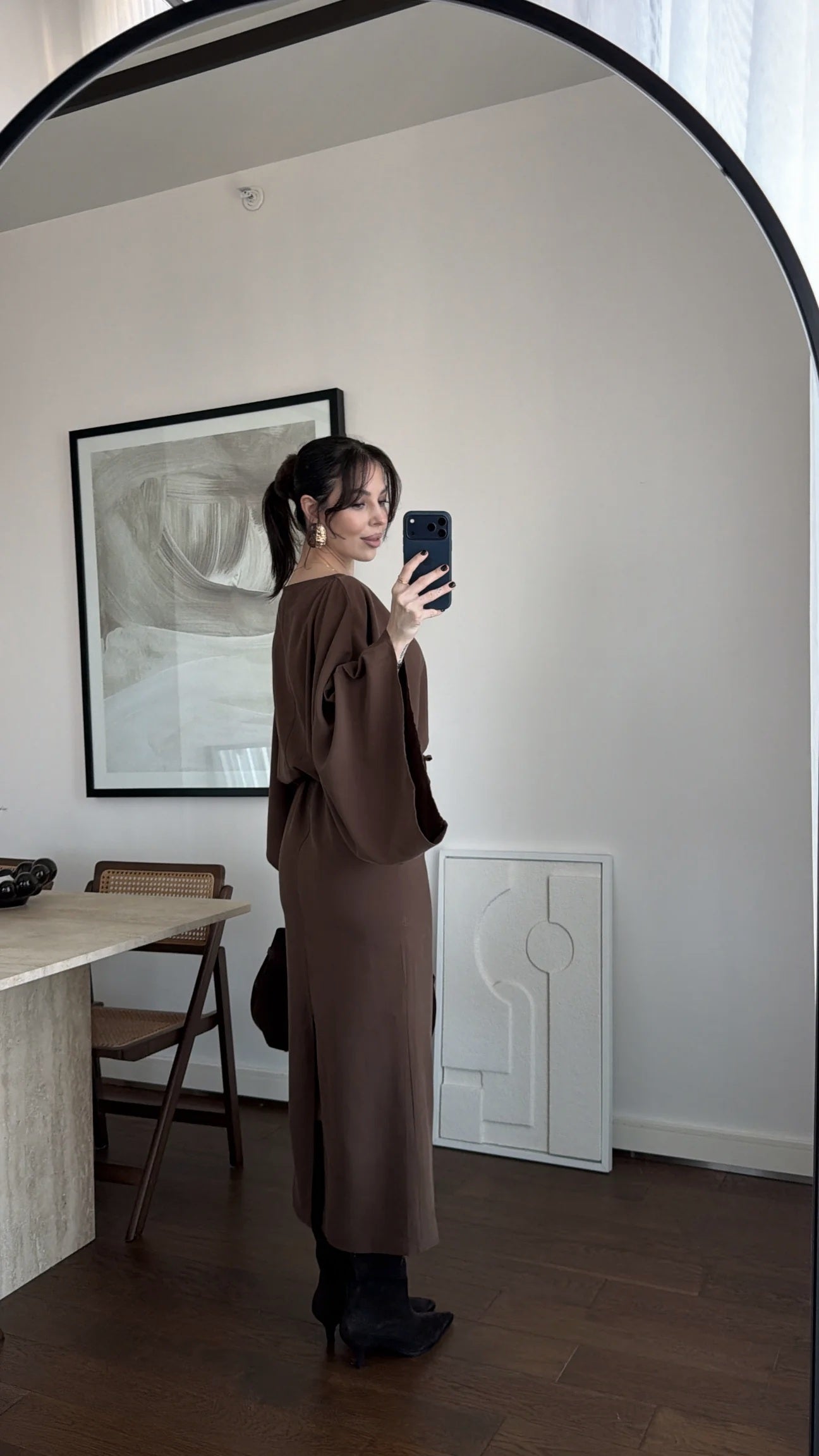 BATWING SLEEVE BELTED DRESS
