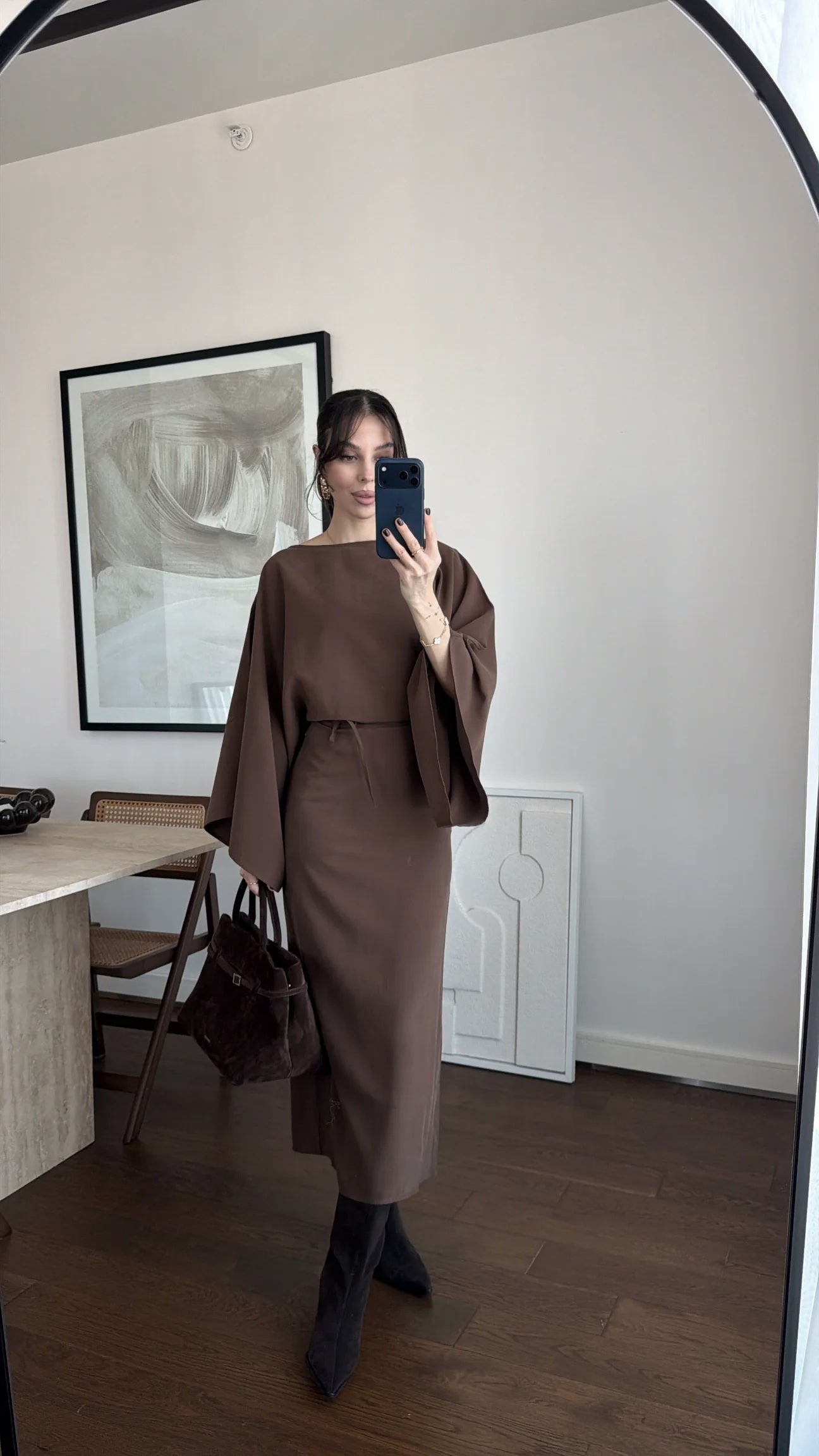 BATWING SLEEVE BELTED DRESS