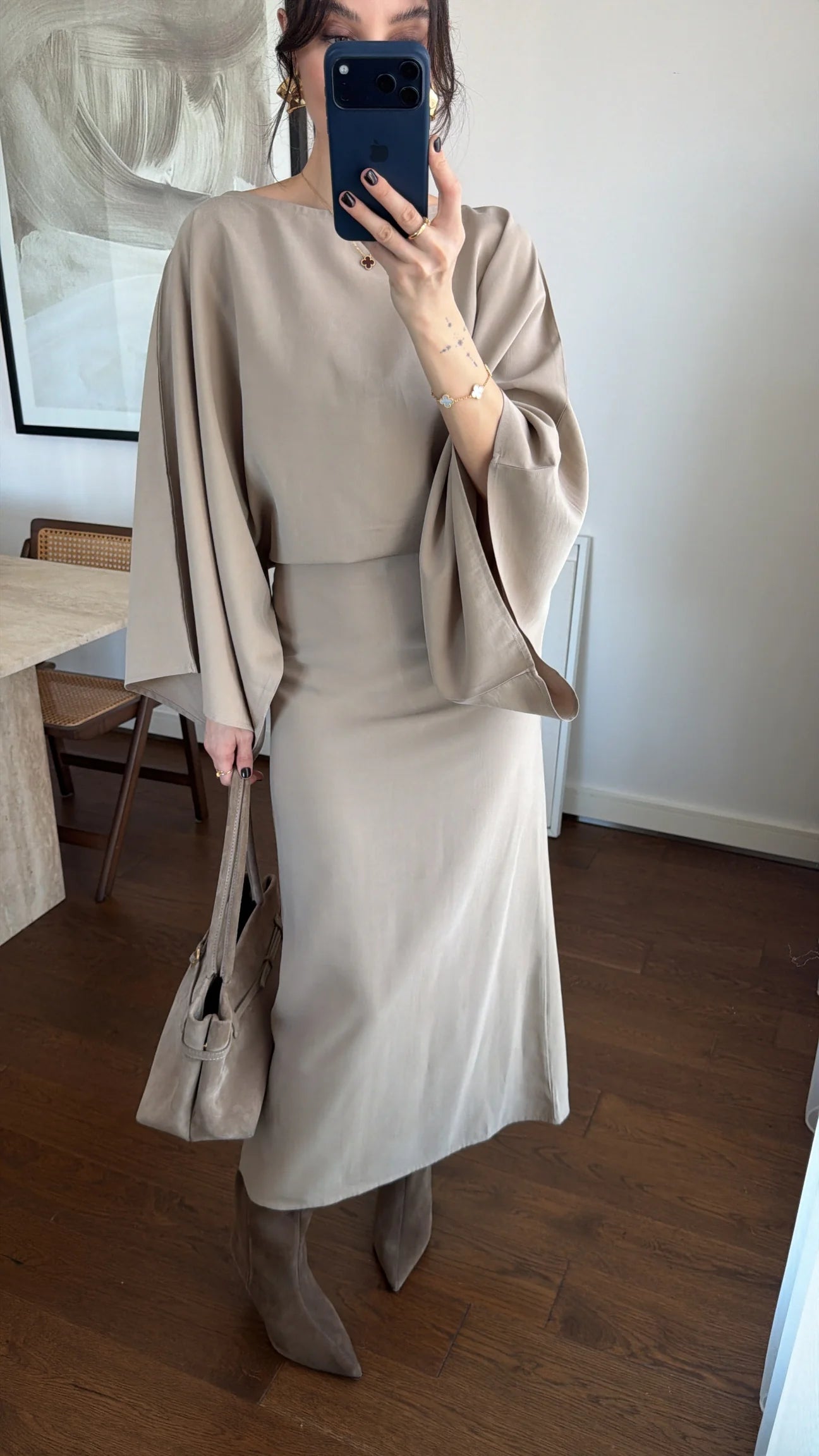 BATWING SLEEVE BELTED DRESS