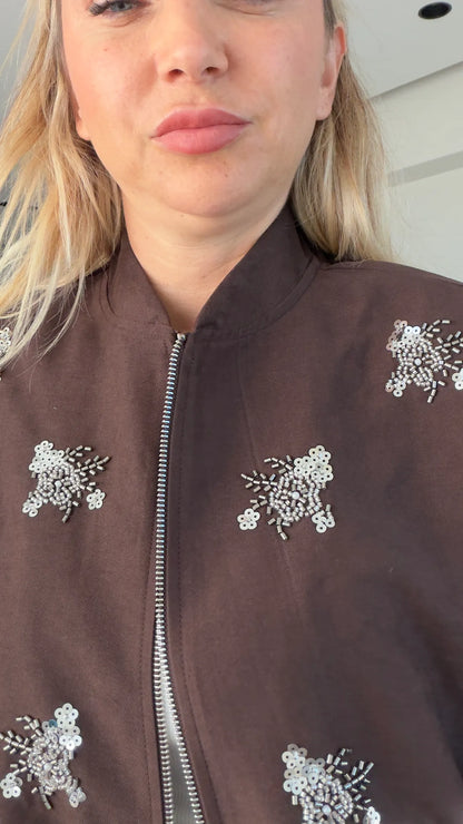 Bomber jacket with stone details - brown