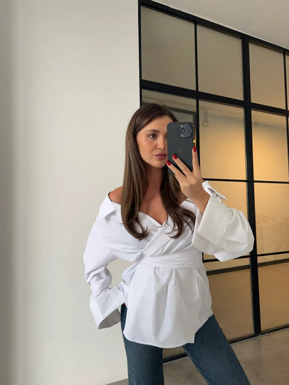 belted double breasted shirt