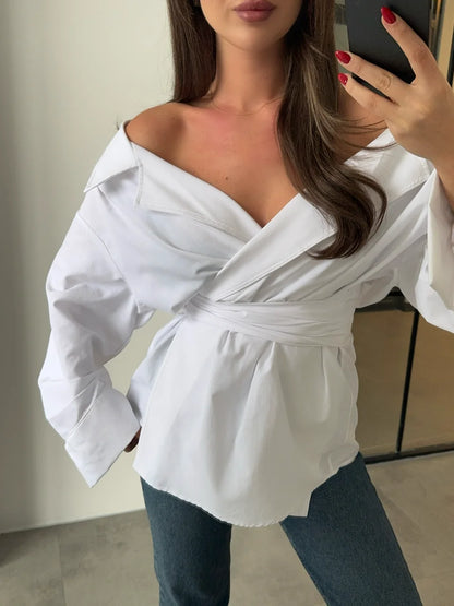 belted double breasted shirt