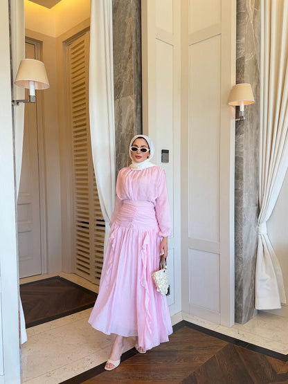 Blush Ruffle Blouse & Maxi Skirt Set - Pink