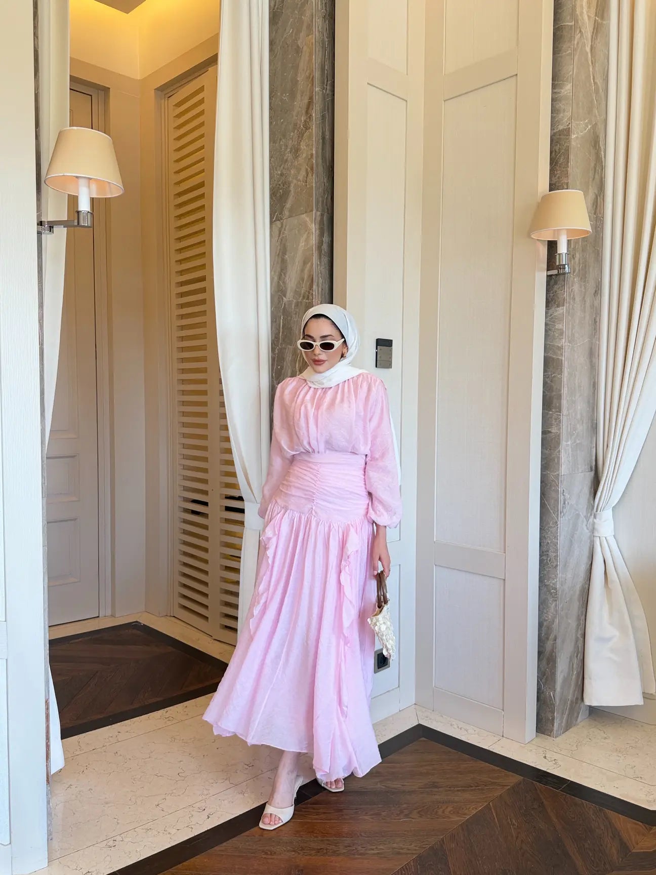Blush Ruffle Blouse & Maxi Skirt Set - Pink