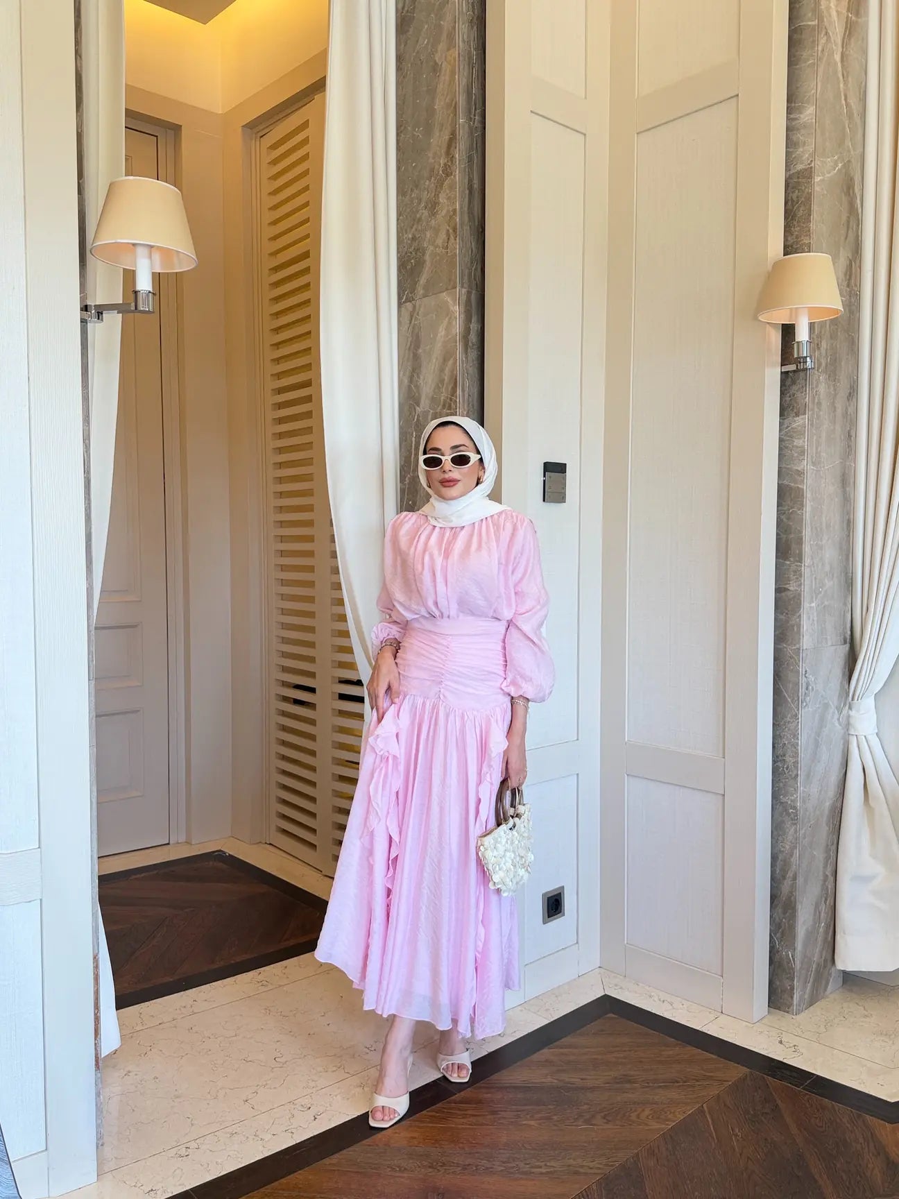 Blush Ruffle Blouse & Maxi Skirt Set - Pink