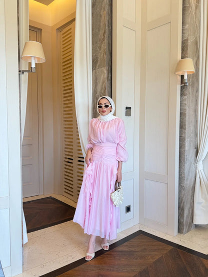 Blush Ruffle Blouse & Maxi Skirt Set - Pink