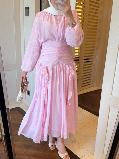 Blush Ruffle Blouse & Maxi Skirt Set - Pink