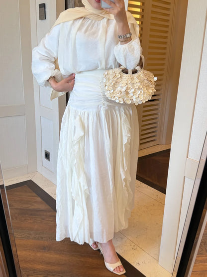 Blush Ruffle Blouse & Maxi Skirt Set - white