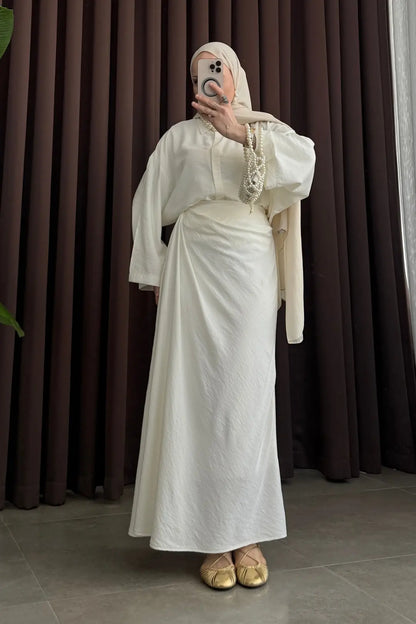 Zra Model Draped Skirt Set - off-white