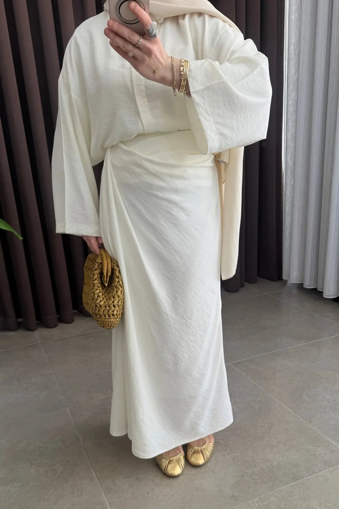 Zra Model Draped Skirt Set - off-white