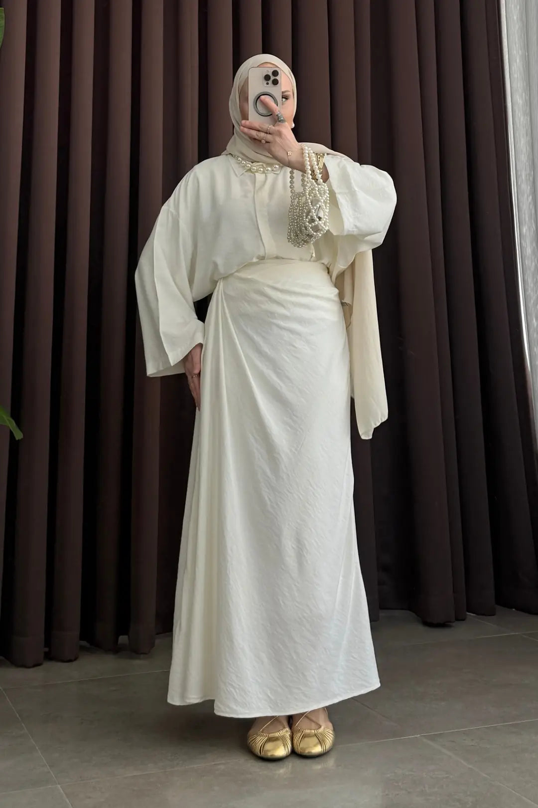 Zra Model Draped Skirt Set - off-white