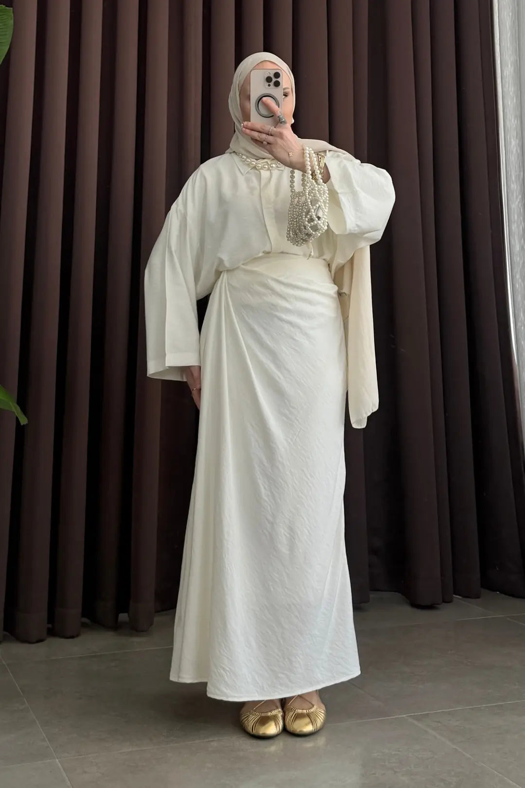 Zra Model Draped Skirt Set - off-white