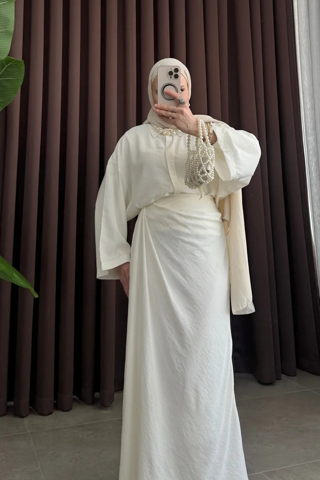 Zra Model Draped Skirt Set - off-white