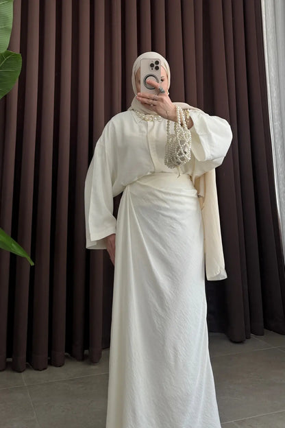 Zra Model Draped Skirt Set - off-white