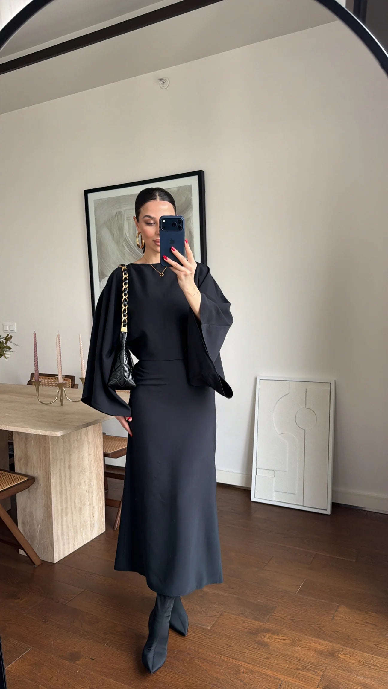 BATWING SLEEVE BELTED DRESS