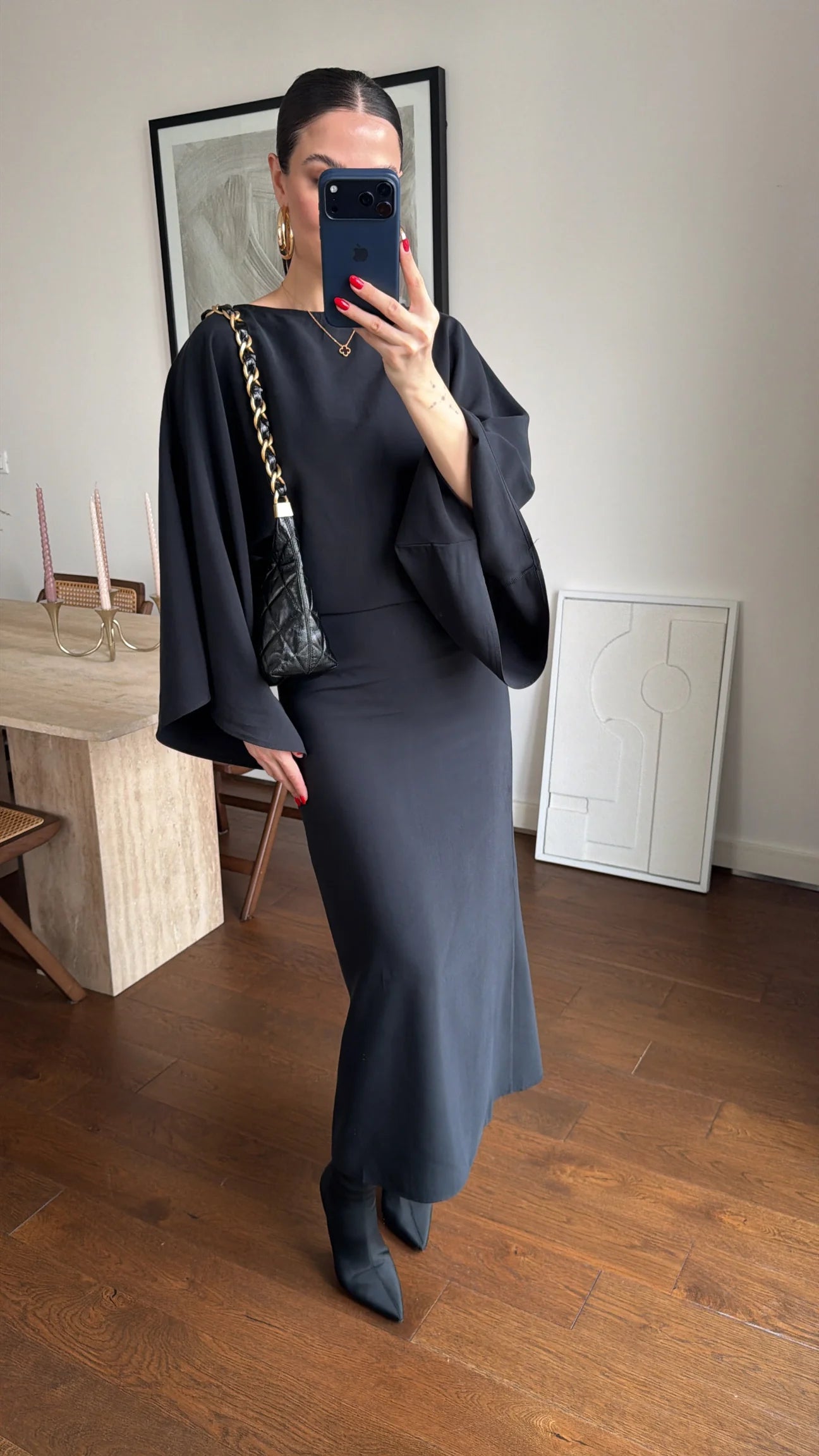 BATWING SLEEVE BELTED DRESS