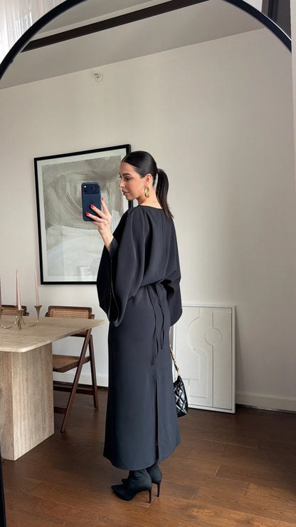 BATWING SLEEVE BELTED DRESS