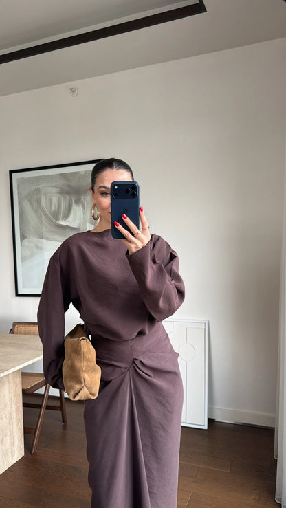 ASYMMETRICAL BLOUSE AND RUFFLED SKIRT SET