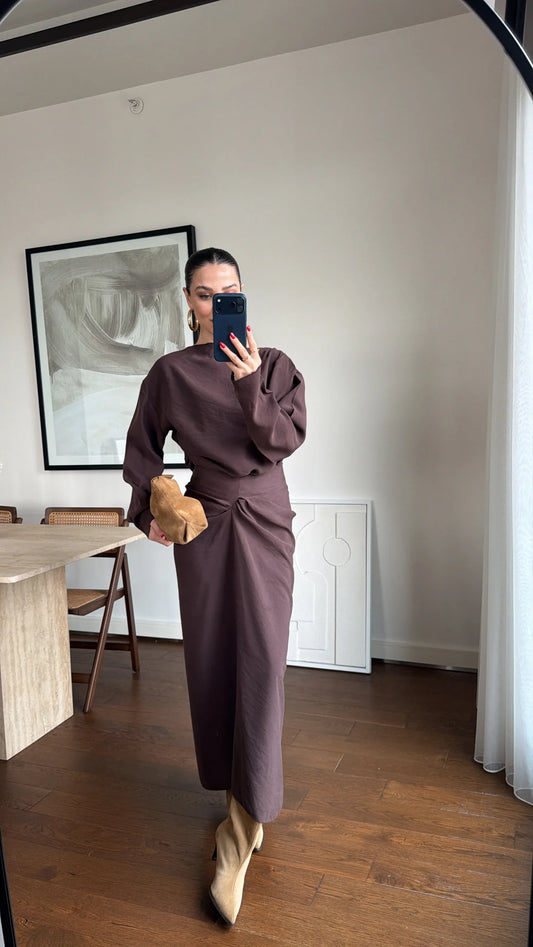 ASYMMETRICAL BLOUSE AND RUFFLED SKIRT SET