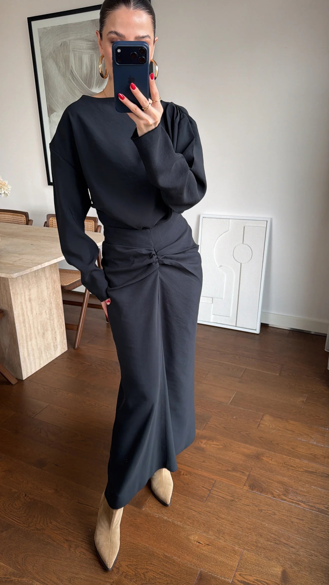 ASYMMETRICAL BLOUSE AND RUFFLED SKIRT SET