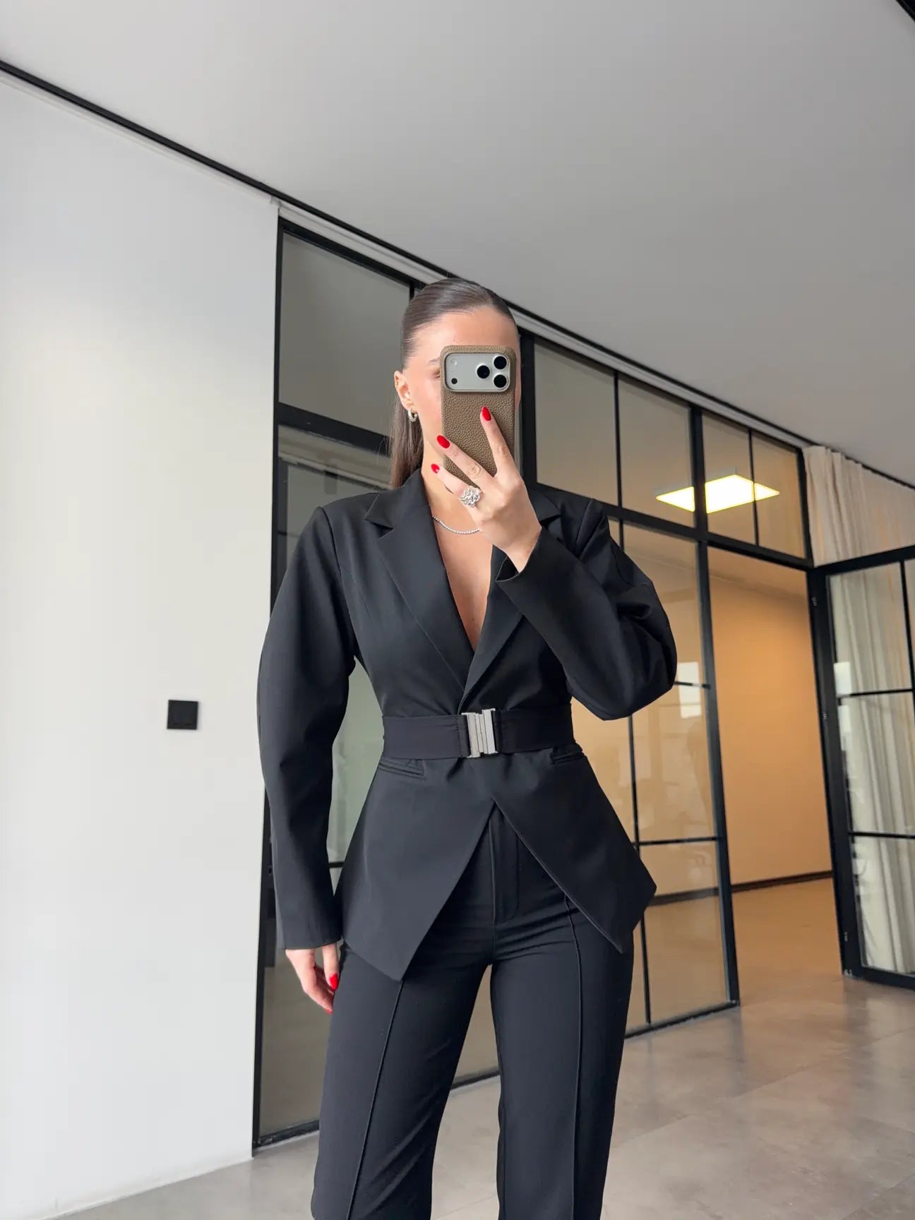 Black Double-Breasted blazer with Belt Detail