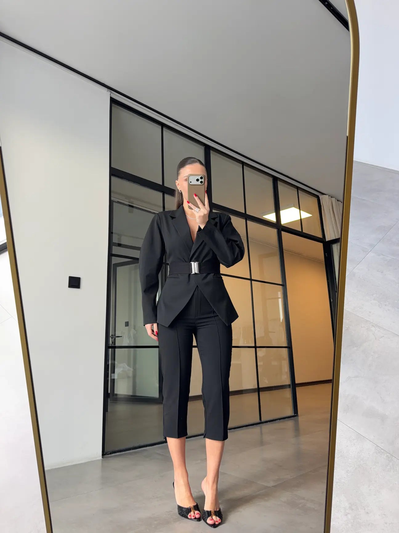 Black Double-Breasted blazer with Belt Detail