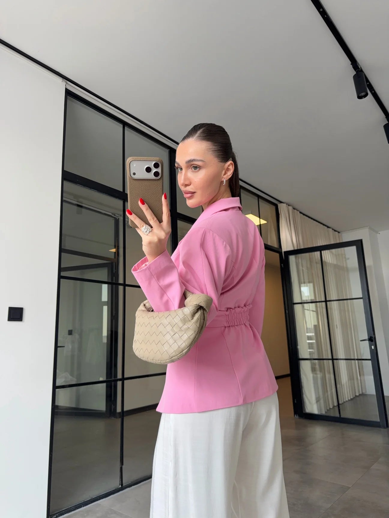 Pink Double-Breasted blazer with Belt Detail
